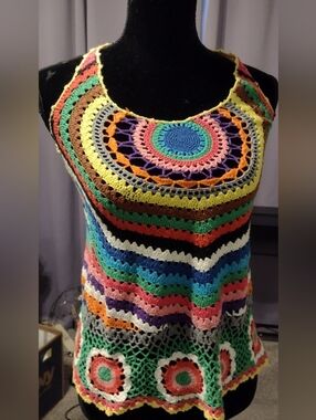 Multicolor Crochet Tank Top - Boho Summer Women Tops